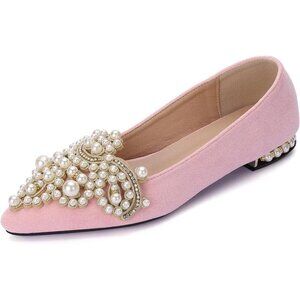 Yjjqmyycpa Flat Shoes Women Pink Flannel Comfort Slip Low Heel Ballet Flat Shoe